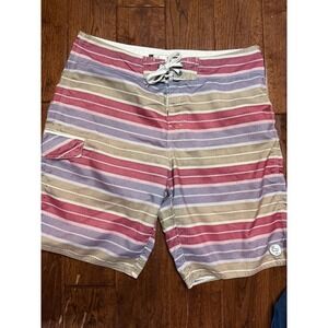 Ezekiel Mens Multi Stripe Board Shorts Red Purple Tan Size 36 ER441051N